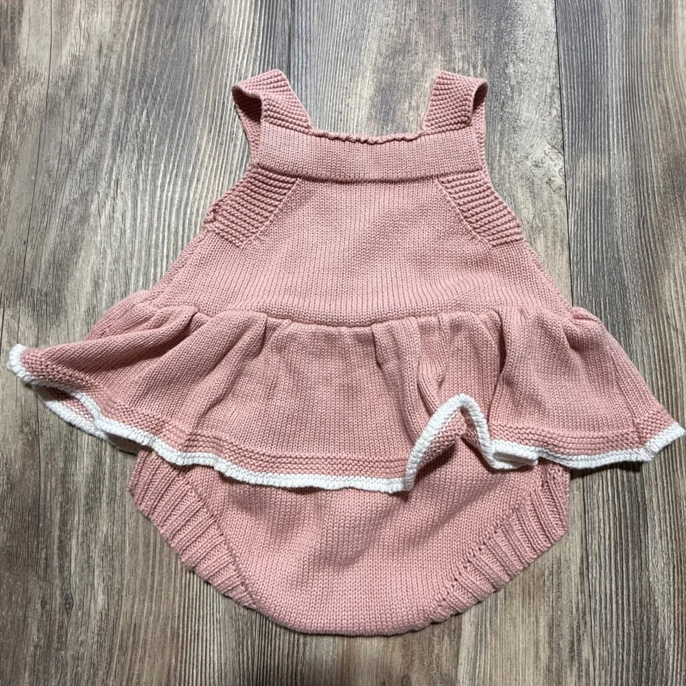 Cottagecore Unbranded Knit Romper Dress Pink Heart Cable Ruffle Coquette 3-6M
